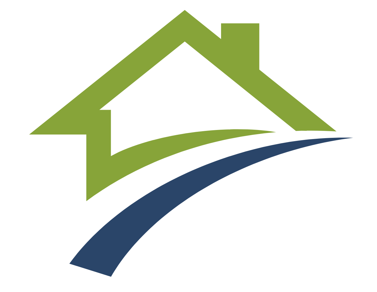Icon of a green house roof over a curved blue path, symbolizing GHLP Services’ permitting and development support for real estate agents and property professionals in Houston.